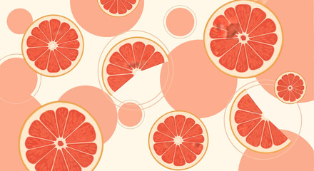 Fresh Grapefruit Slices Surrounded By Peach Circles For Modern Graphic Design