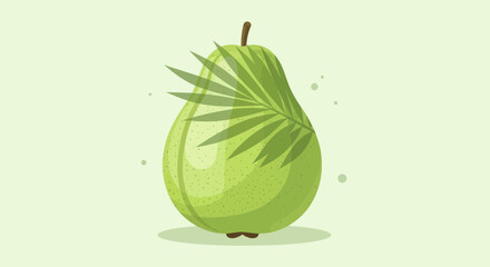 Fresh Illustrative Pear Adorned With Palm Fronds Against Soft Green Backdrop
