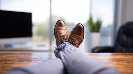 business executive relaxing in the office with his shoes on the desk 