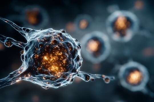 Futuristic anatomy background showing cellular process close-up. Generative AI