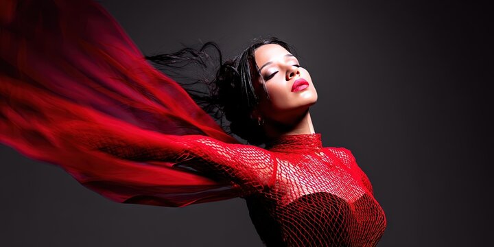 dynamic angle closeup photo of mature woman dancing flamenco in dynamic pose 