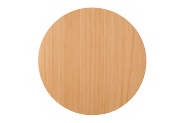 Round wooden table top presenting light wood grain texture on transparent background for kitchen and dining designs