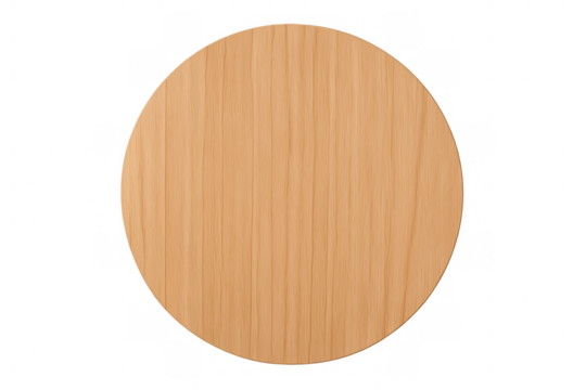 Round wooden table top presenting light wood grain texture on transparent background for kitchen and dining designs