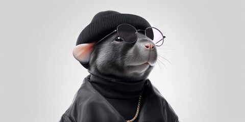 dynamic angle of mole-rat wearing modern fashion 