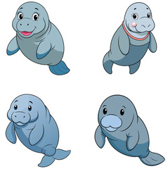 A Happy Cute Cartoon Manatee