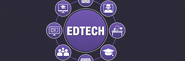Edtech concept featuring education technology icons representing online learning digital resources and modern teaching methods for schools and universities in the digital age