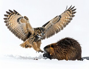 Big Owl attacking a beaver
