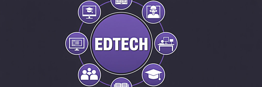 Edtech concept featuring education technology icons representing online learning digital resources and modern teaching methods for schools and universities in the digital age - Powered by Adobe