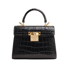 Luxury Handbag with Gold Details and Crocodile Texture PNG