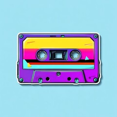 Obraz premium retro 1990s style cassette in vivid multicolored neon lights
