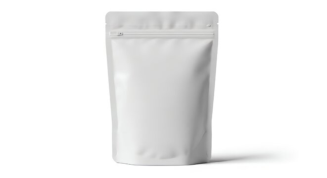 Modern blank white stand up pouch with zipper for product packaging and branding mockup