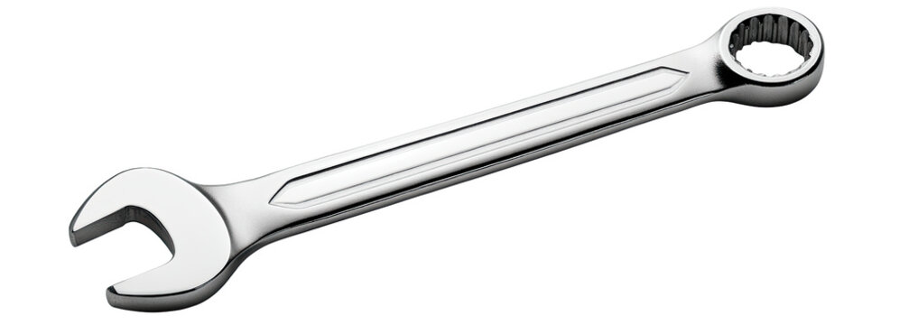 A single, light gray, adjustable wrench