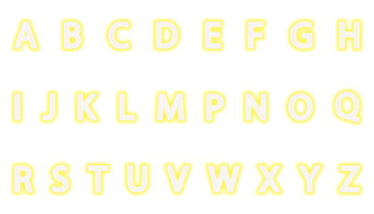 PNG, Glowing alphabet letters from A to Z in a bright yellow neon style .