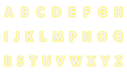 PNG, Glowing alphabet letters from A to Z in a bright yellow neon style .