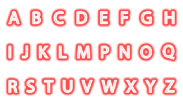 PNG, Alphabet letters glowing with a red outline against a for educational use,