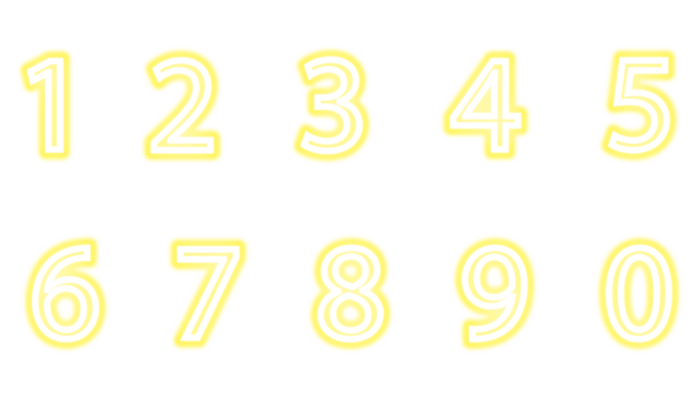 PNG Bright yellow outlined numbers one through zero displayed on a black digital background