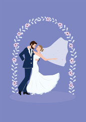 Elegant Wedding Couple Under Floral Arch