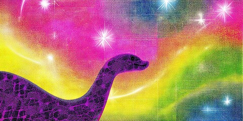 Colorful rainbow spectrum art of loch ness monster