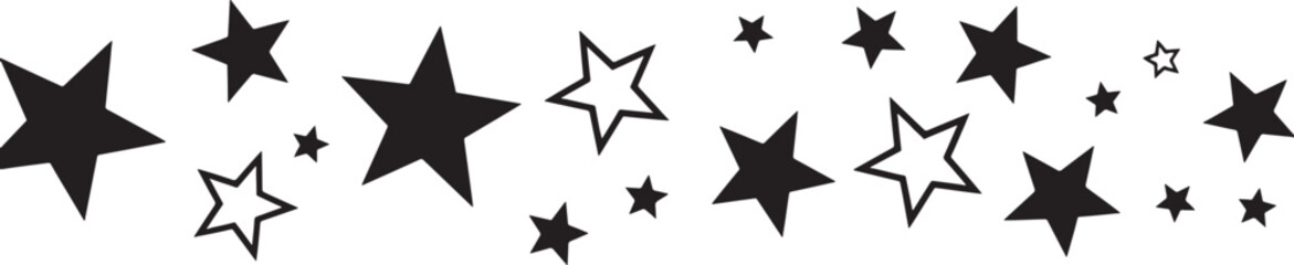 Obraz premium Black Silhouette Stars of Various Sizes and Styles on White Background icon symbol