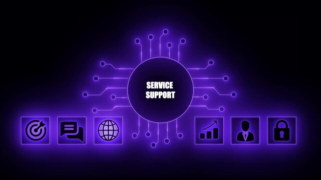 Service Support Concept with Glowing Circuit Board and Icons