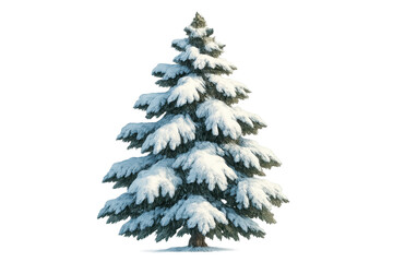 Fototapeta premium Evergreen spruce christmas tree heavily covered with fresh white snow standing isolated on transparent background, winter holiday season concept