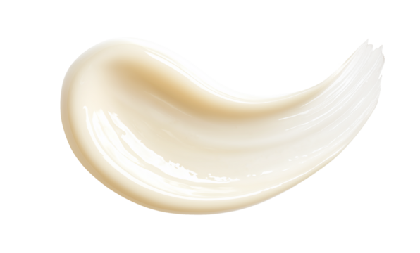 Glossy creamy brushstroke with soft light on transparent background	

