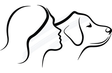 Minimalist Line Art Silhouette Woman's Profile Dog's Head animal woman continuous line art
