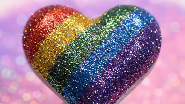 Glittering heart shape in rainbow colors against a soft background