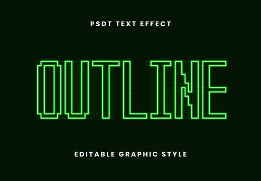 Green Glowing Outline Text Effect Pixel Neon Tube Light Font