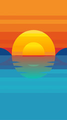 Stylized sunset over water with reflections shown