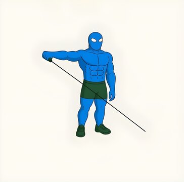 Blue Muscular Man Doing Cable Lateral Raise &ndash; Shoulder and Strength Training Illustration
