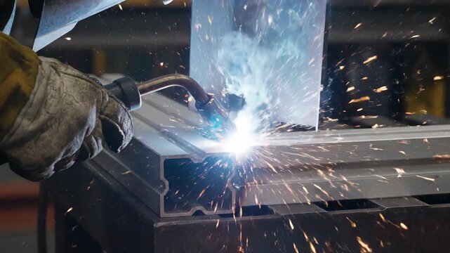 Metal welding process: sparks and flames highlight skilled industrial craftsmanship