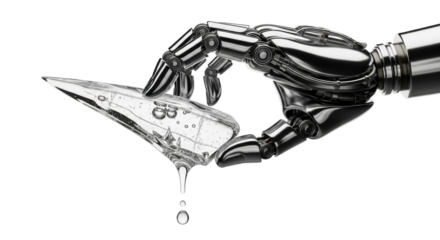 Robotic hand holding melting ice: futuristic technology concept