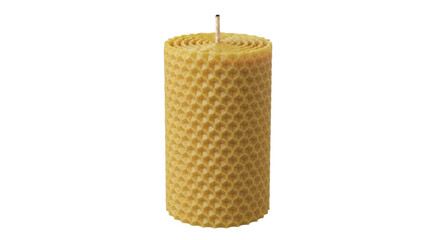 Natural beeswax candle with honeycomb texture, eco-friendly decor