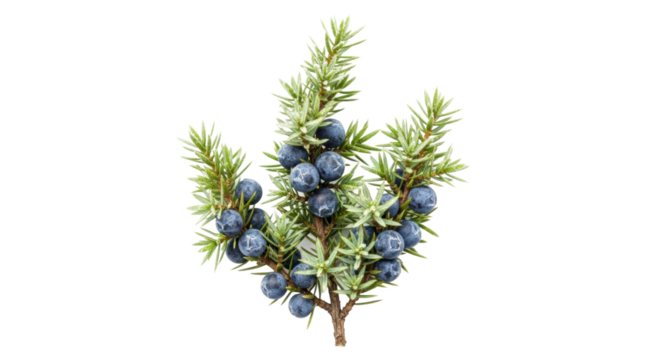 Close-up of fresh juniper berries on branch with green needles