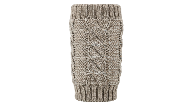 Beige knit cable leg warmer with braided pattern