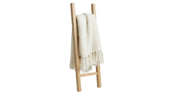 Wooden blanket ladder with soft knit throw on isolated background - Powered by Adobe