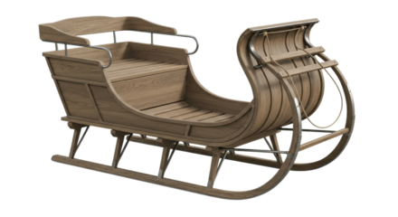 Vintage wooden sleigh with metal runners and decorative curved design