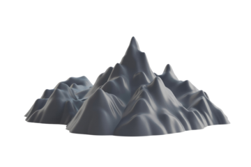 A minimalist 3D rendering of a grey mountain range or topographic relief against a solid transparent background. Smooth, abstract, and modern digital landscape. background removed