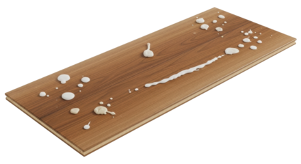 Wooden surface with natural finish and randomly spilled white substance