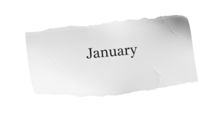 Torn paper with january text on white background