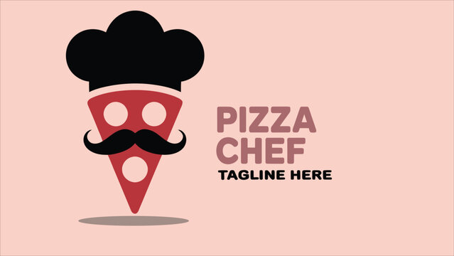 Pizza Chef Hat Moustache Logo Icon Fast Food Restaurant Vector illustration