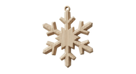 Wooden snowflake ornament on black background