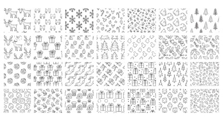 Collection of handdrawn christmas seamless patterns and elements