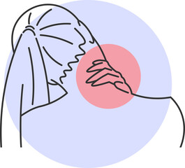 Woman with intense pain and muscle tension in the neck area