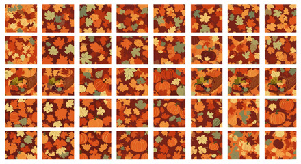 Autumn leaves pattern with pumpkins and gourds on a
