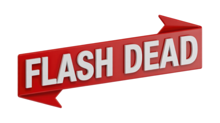 A 3D red arrow-shaped banner with prominent white text clearly states "FLASH DEAD," symbolizing the end of Flash technology. background removed