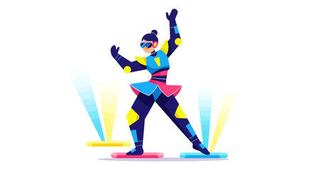 Fototapeta premium Futuristic Dancer Performing With Technology On Spotlight Stage And Artistic Background