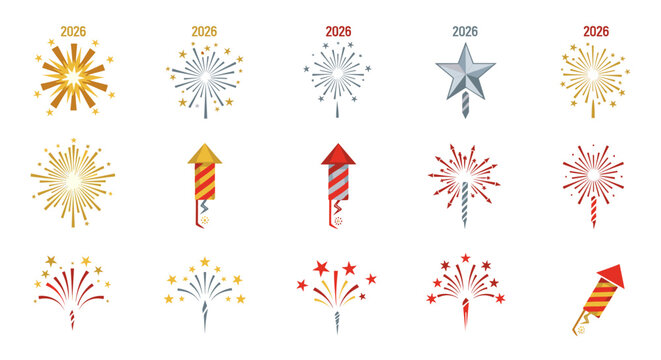 Collection of colorful fireworks and rockets