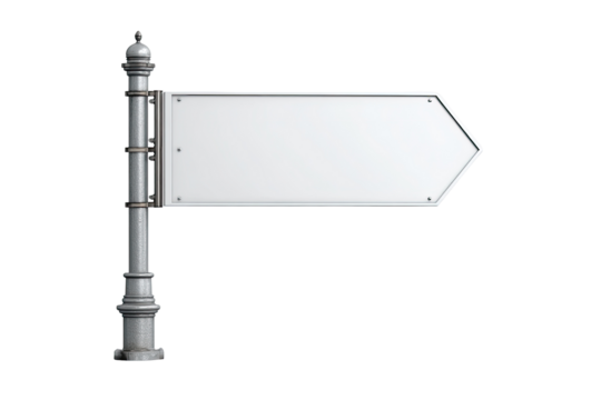 A blank, directional sign, mounted on a  metal post